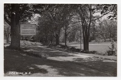 1950s? RPPC - Sign, Community Center, Churches - Deering, New Hampshire