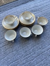 Service Tasses Cafe Thé Porcelaine Ancienne Dorure Or Fine Vintage