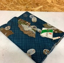 Japanese Kimono Fabric Roll Blue Traditional Wooden Tag Pattern Vintage Textile