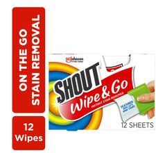 Shout Wipe and Go Instant Stain Remover, for On-the-Go Laundry Stains, 12 Count