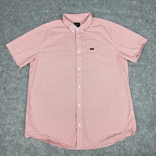 RVCA Shirt Mens XL Red Check Slim Fit Short Sleeve Button Down Cotton Skate - Picture 2 of 12