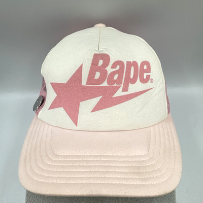 BAPE STA Japan Pink Mesh Trucker Hat Cap A Bathing Ape Star Snapback w/ BAPE Pin