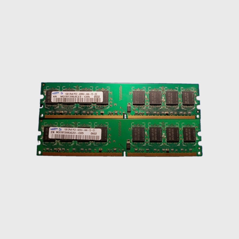 Lot Of 2- 1GB Samsung DDR2 PC2-4200U-444-12-E3 533MHz 2Rx8 CN M378T2953CZ3-CD5
