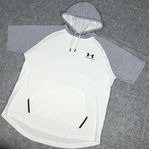 Under Armour Hoodie Herren XL weiß grau Kurzarm Sweatshirt Gym HeatGear
