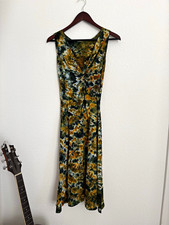 Women's Tie Dye V-Neck Sleeveless Midi A-Line Dress S Ruched Pullover