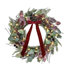 24 Inch Pre-Lit Artificial Christmas Wreath for Front Door, Eucalyptus Leaves...