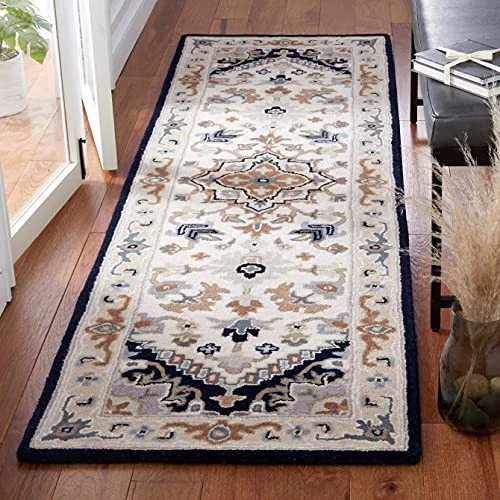  Heritage Collection Runner Rug - 2'3" x 6', Beige & Navy, Handmade  - Image 2 of 4