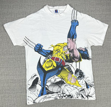 Vintage X-Men Wolverine 1992 AOP Mega Print Marvel Comics Double Sided Sz Large