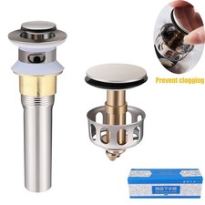 Vanity Sink Pop Up Drain Stopper Anti-Clog Strainer with Overflow for Bathroom
