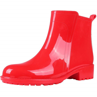 red ankle rain boots