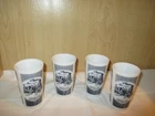 4 Vintage Hazel Atlas Currier & Ives Summertime Milk Glass Tumblers Blue & White