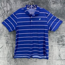 B DRADDY SPORT Polo Shirt Medium Blue Striped Golf Performance Stretch USA Made