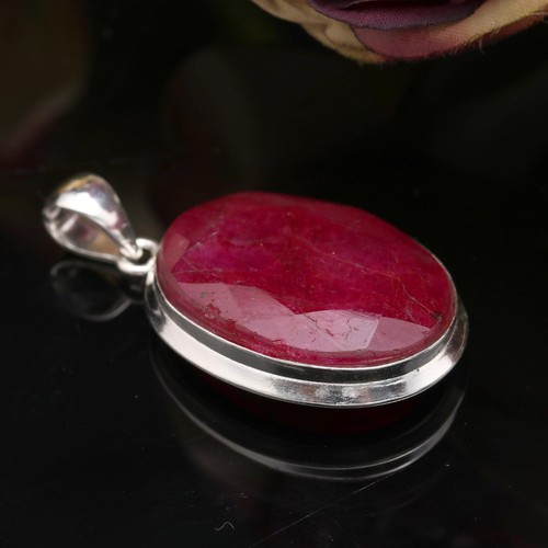 Ruby Lab Created Gemstone Handmade 925 Sterling Silver Pendant jewelry - Picture 3 of 6