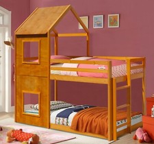 Image of 3ft House Bunk Bed in Grey White Caramel With Mattress Options Kids Bedroom