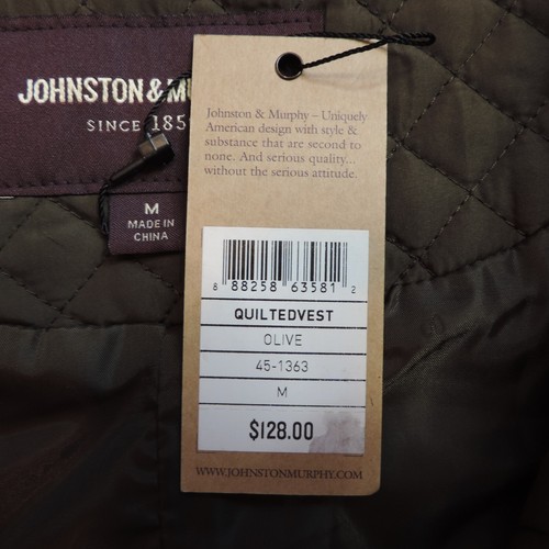 Johnston Murphy Mens Olive Green Cotton Vest Quilted Zip Size Medium New $128 - Picture 6 of 9