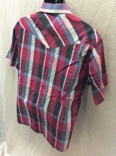 Wrangler western shirt chore farm rodeo XL short sleeve wine plaid pearl Vintage - Picture 10 of 10