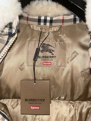 Supreme x Burberry Nova Check Shearling Fur Collar Puffer Jacket
