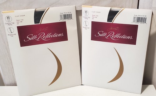 2 Hanes Silk Reflections Control Top Pantyhose 718 Jet Size AB Silky Sheer