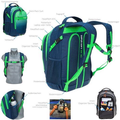 Schulrucksack Rucksack Jungen Mädchen Elephant Signature Hero Daypack + Heftbox - Bild 179 von 309