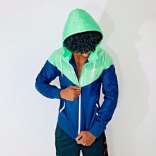 Nike Vintage Super Rare Windrunner Windbreaker Jacket Green Blue Glanz Nylon