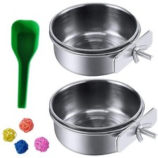 kathson Bird Feeding Dish CupsLarge Stainless Steel Parrot Food Water BowlPar...