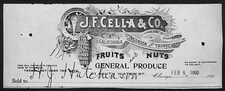 J.F. Cella & Co. Bananas Chicago H.J.  Hutchinson* Decorah Cut 1900 Billhead