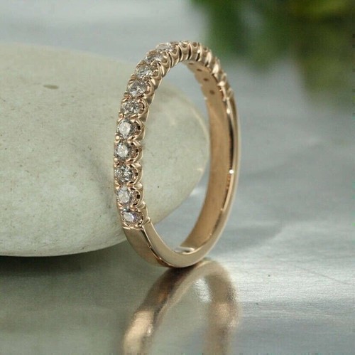 2Ct Round Cut Lab-Created Diamond Half Eternity Band Ring 14K Yellow Gold Plated - Picture 3 of 5