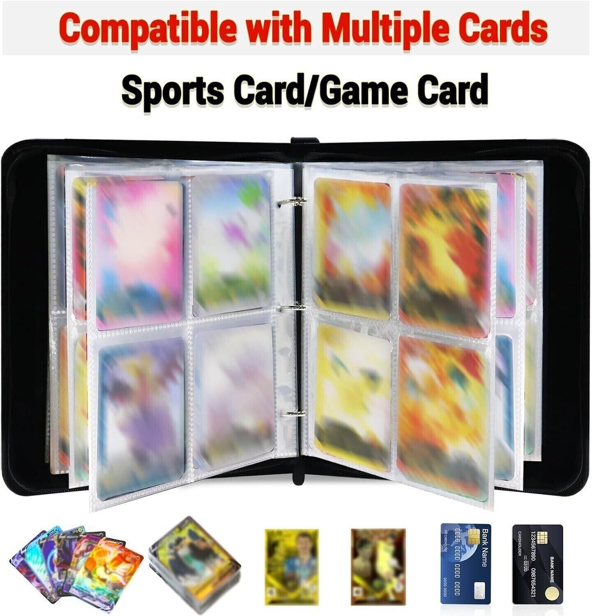 400 card pokemon binder Pokemon Cards Binder 4-Pocket - 400 Pockets Card Book Zipper Album with 50 Removable Sleeves