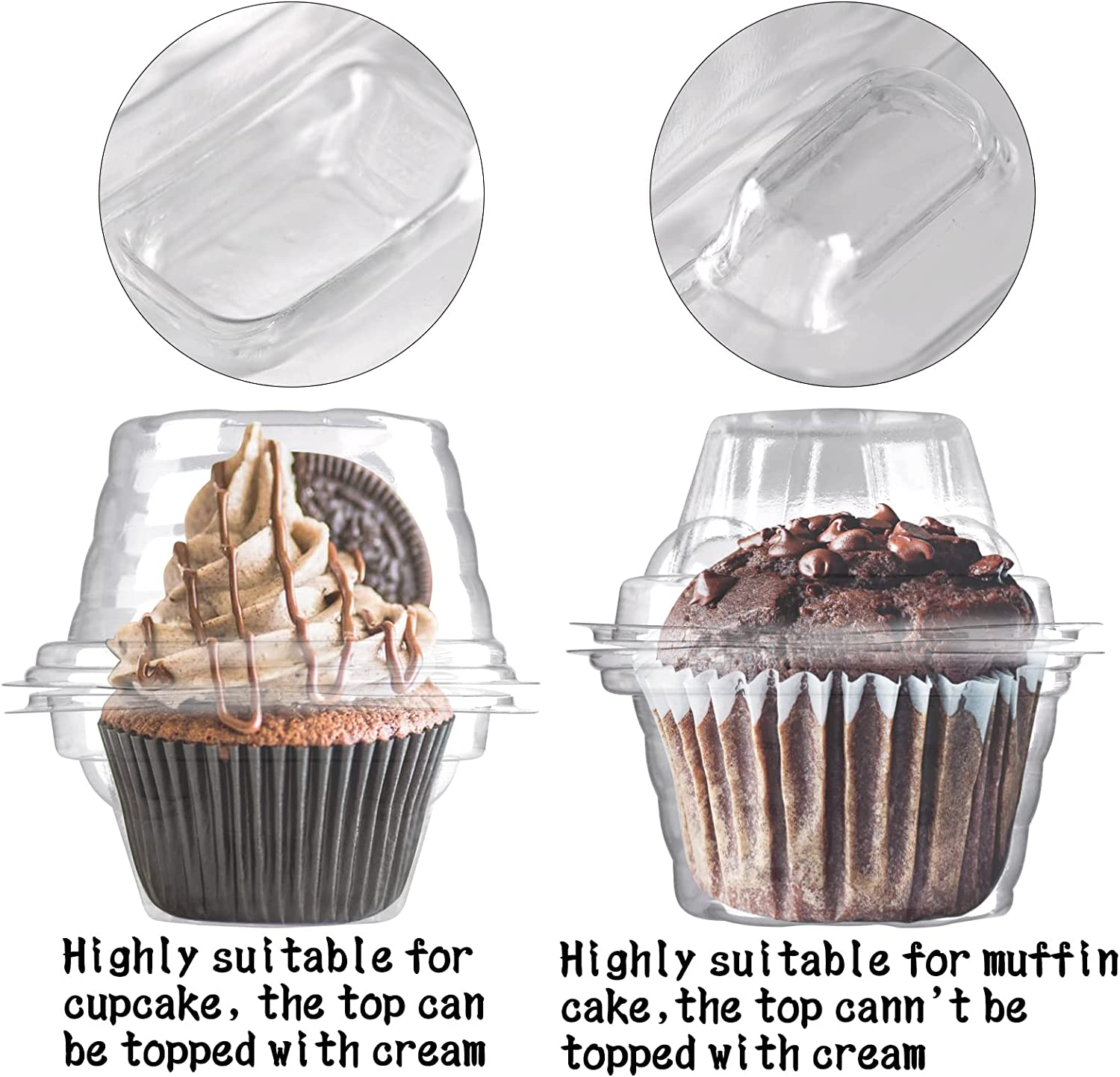 50 Pack Individual Cupcake Containers Plastic Cupcake Boxes Cupcake