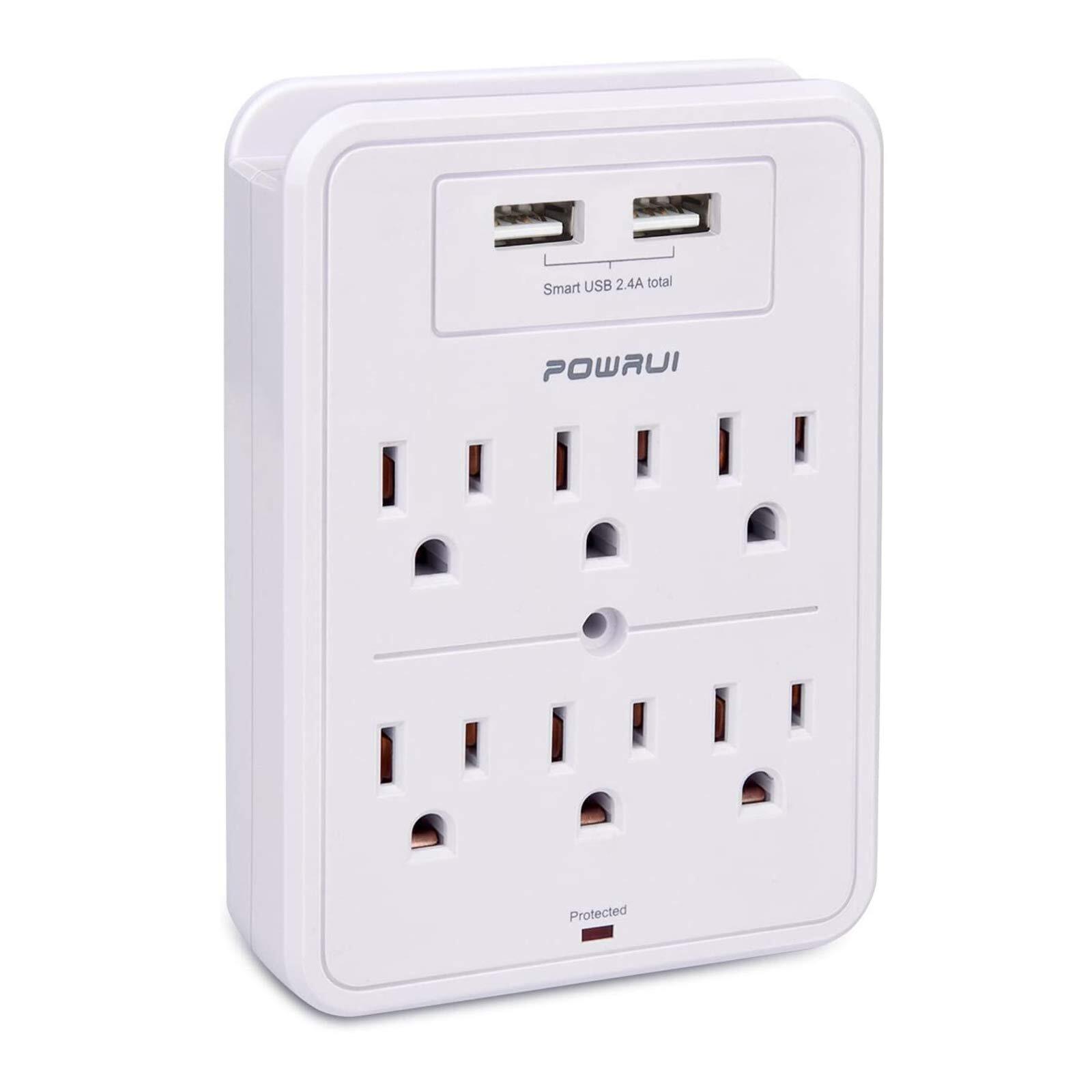 Surge Protector, USB Wall Charger with 2 USB Charging Ports(Smart 2.4A Total), 6-image