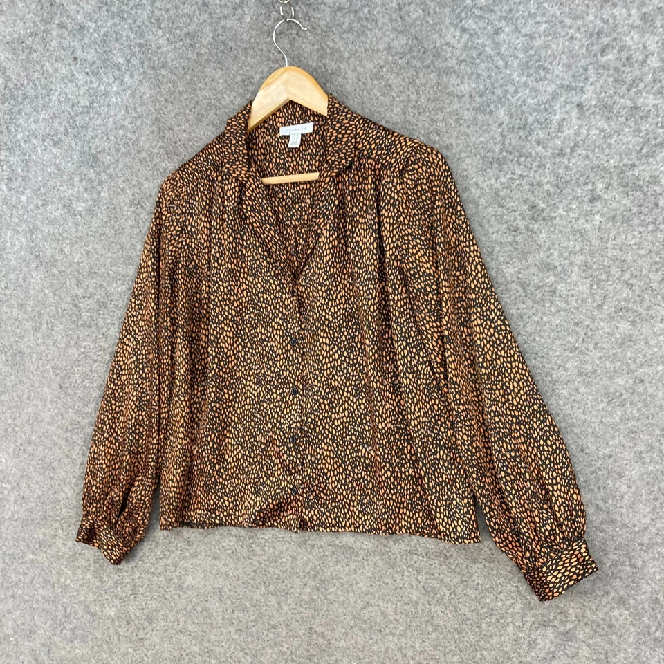 Blusa Top Topshop Mujer Talla UK 10 Marrón Satinado Manga Larga Cuello 33703 Foto 2 de 4