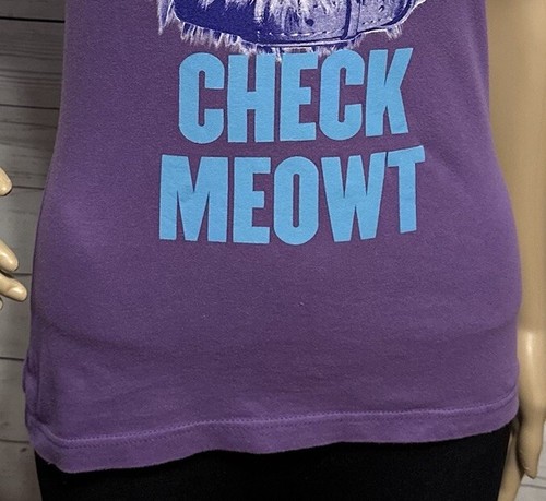T-shirt vintage Y2k gatto XS viola gattino aviatore occhiali da sole check meowt maglietta - Foto 6 di 12