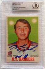 BRAD PARK SIGNED 1970-71  O-PEE-CHEE NEW YORK RANGERS ROOKIE CARD w/ HOF 88