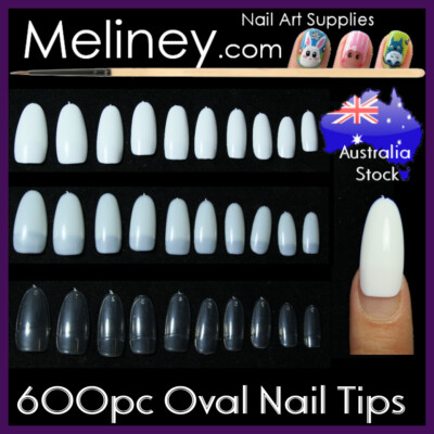 600Pc Oval Nail Tips Full Half Cover Round Fake False Gel Extra Long Artificial