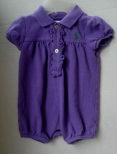 Ralph Lauren Infant Girl Purple Ruffle Romper One Piece Green Logo Size 3 Months