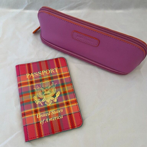 Beak Gaard Pink Travel Case and Passport Cover Pink Plaid Set Makeup Pouch