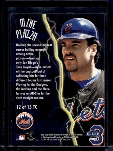 Inserto Fleer Ultra Thunderclap 1999 Mike Piazza #12 New York Mets - Foto 2 di 2