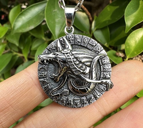 Ciondolo ANUBIS Argento Sterling 925 Dio Egizio Testa di Sciacallo Scarabeo Serpente Ankh - Foto 10 di 10