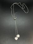 Sterling Silver Double Heart Cz Adjustable Bar & Bead Link Necklace 16"-26"