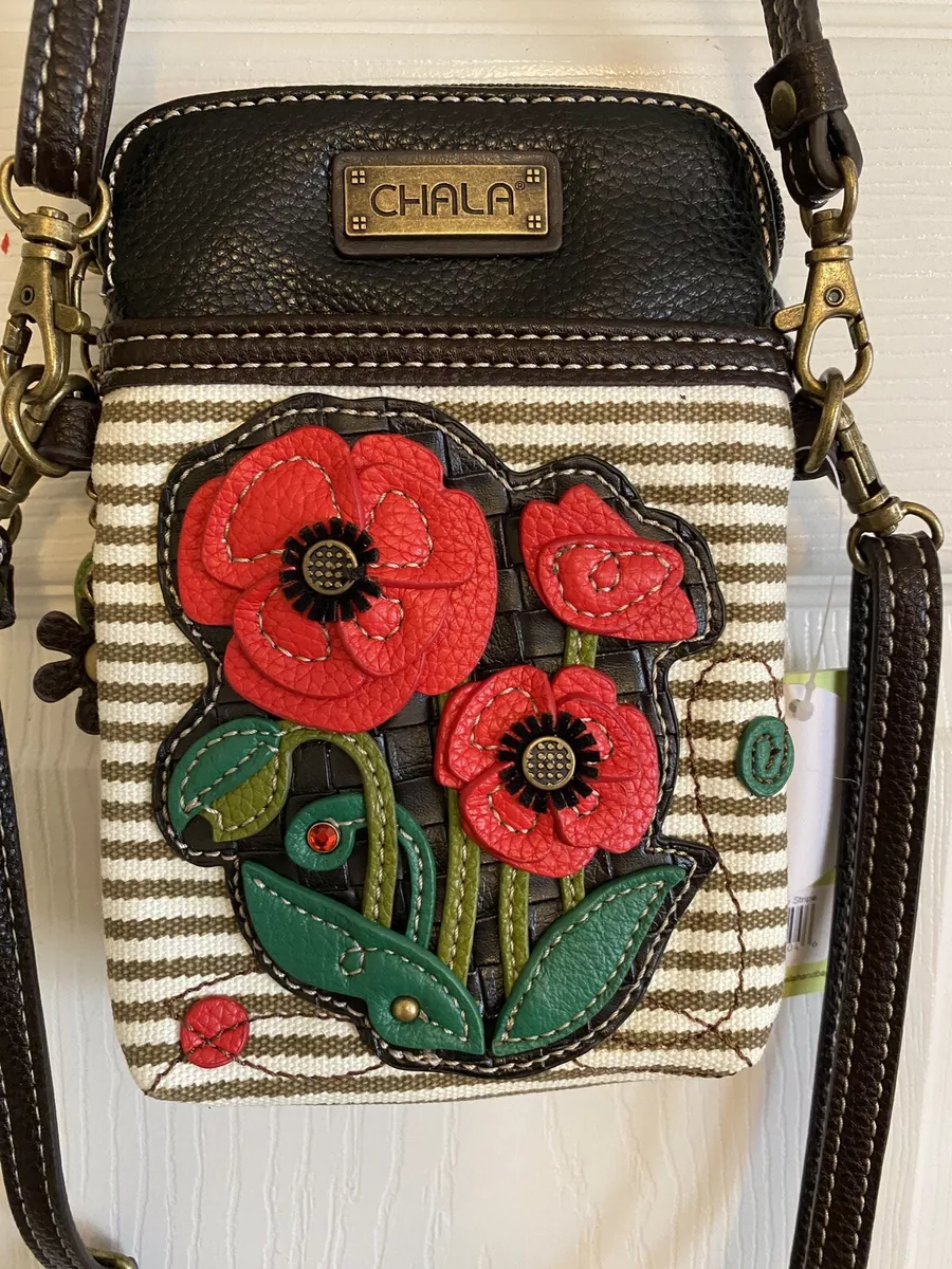 NEW LISTING!! CHALA RED POPPY CELL PHONE CROSSBODY BAG - 2 Adj. - Gray  Stripes