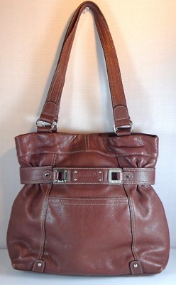 Tignanello Brown Pebbled Leather Purse Womens Double Strap Shopper Bag