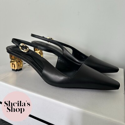NIB Givenchy G Cube Slingback Black Leather Pumps Size