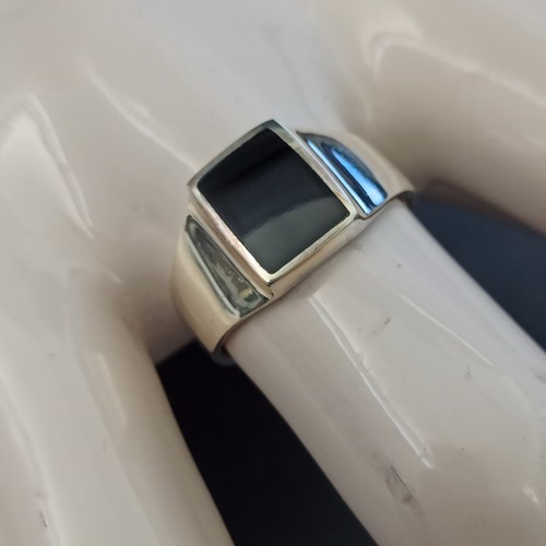 Vintage Men's Ring Sterling Silver Black Onyx Retro 925 Geometric Minimalist 13 - Picture 6 of 17