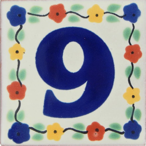 Mexikanische Keramikfliese Hausnummer Hausadresse Blumenfliese # 9 - Bild 1 von 2