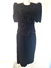 Scott McClintock Vtg Dress Women 10 Black Beaded Velvet Sparkle Open Back Formal