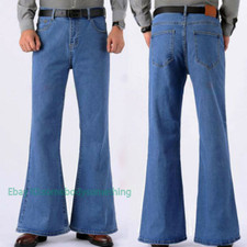 Mens Bell Bottom Jeans Flared Denim Pants Slim Fit Casual Retro 60s 70s Trousers