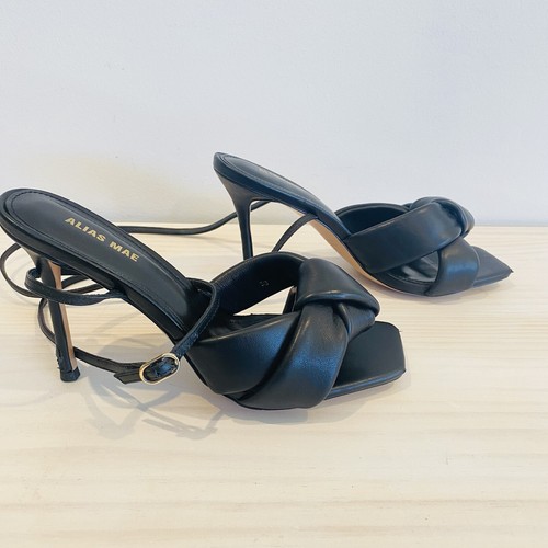 ALIAS MAE Heel Size 38 Black Leather “Milla” Square Toe Wrap Straps - Picture 3 of 15