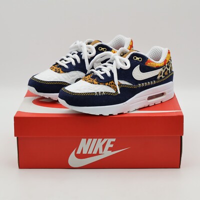 FJ4452-432 Nike Air Max 1 PRM Washed Dark Blue Denim Leopard Navy