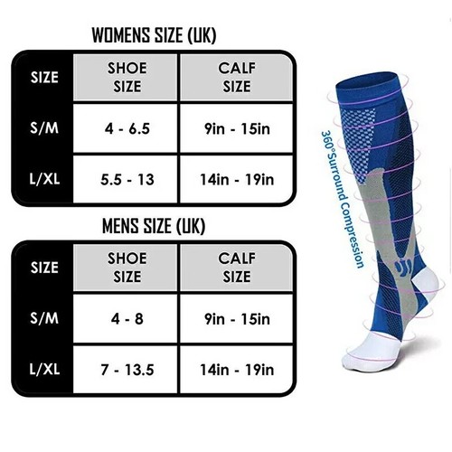 Compression Socks Men & Women Varicose Veins Anti-Fatigue Flight Travel Running - Picture 2 of 15