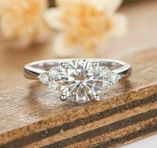 2.35Ct Round Cut White Moissanite Engagement Wedding Ring 14k White Gold Size 7